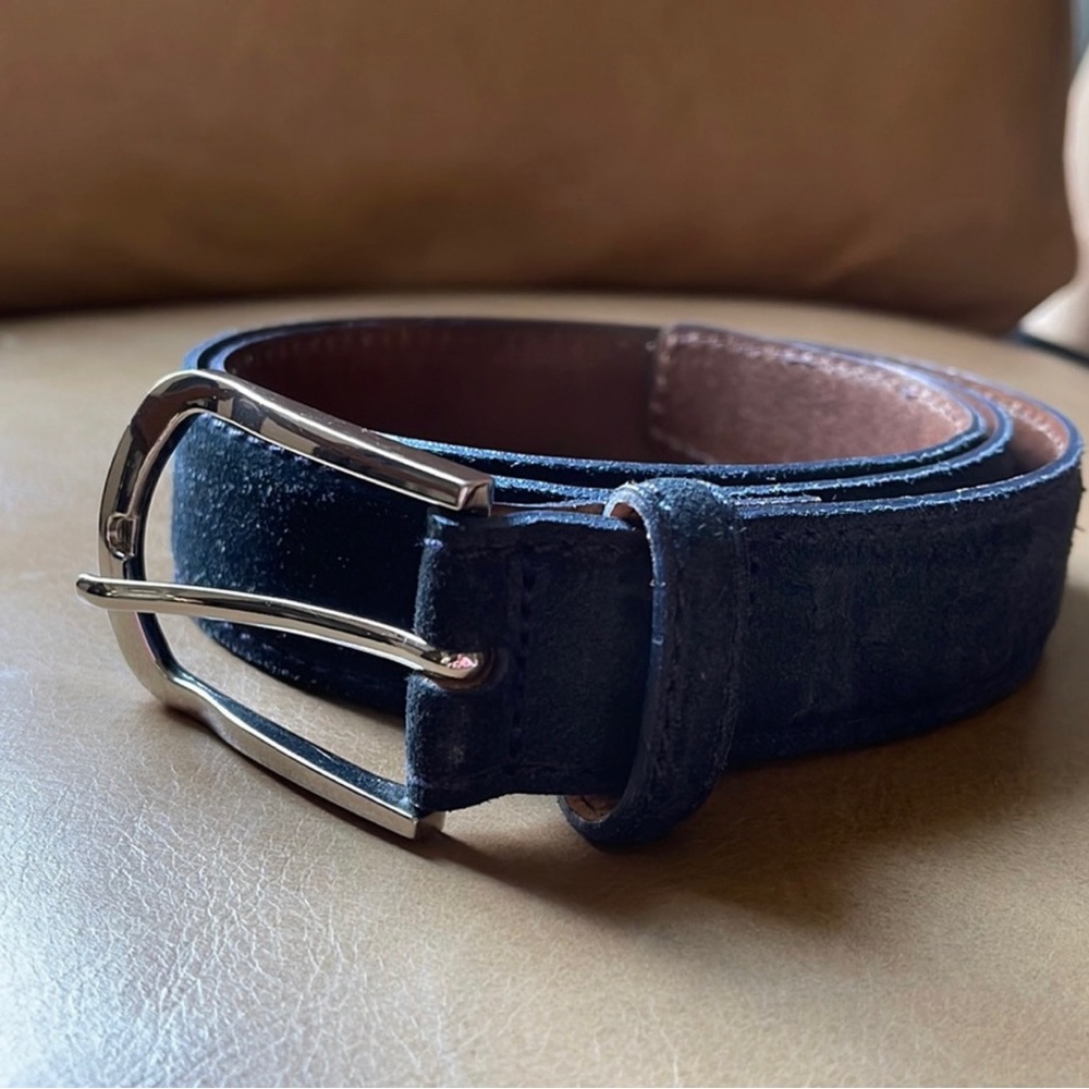 Wall & Water Men Italian Suede Belt Navy Blue Size 34